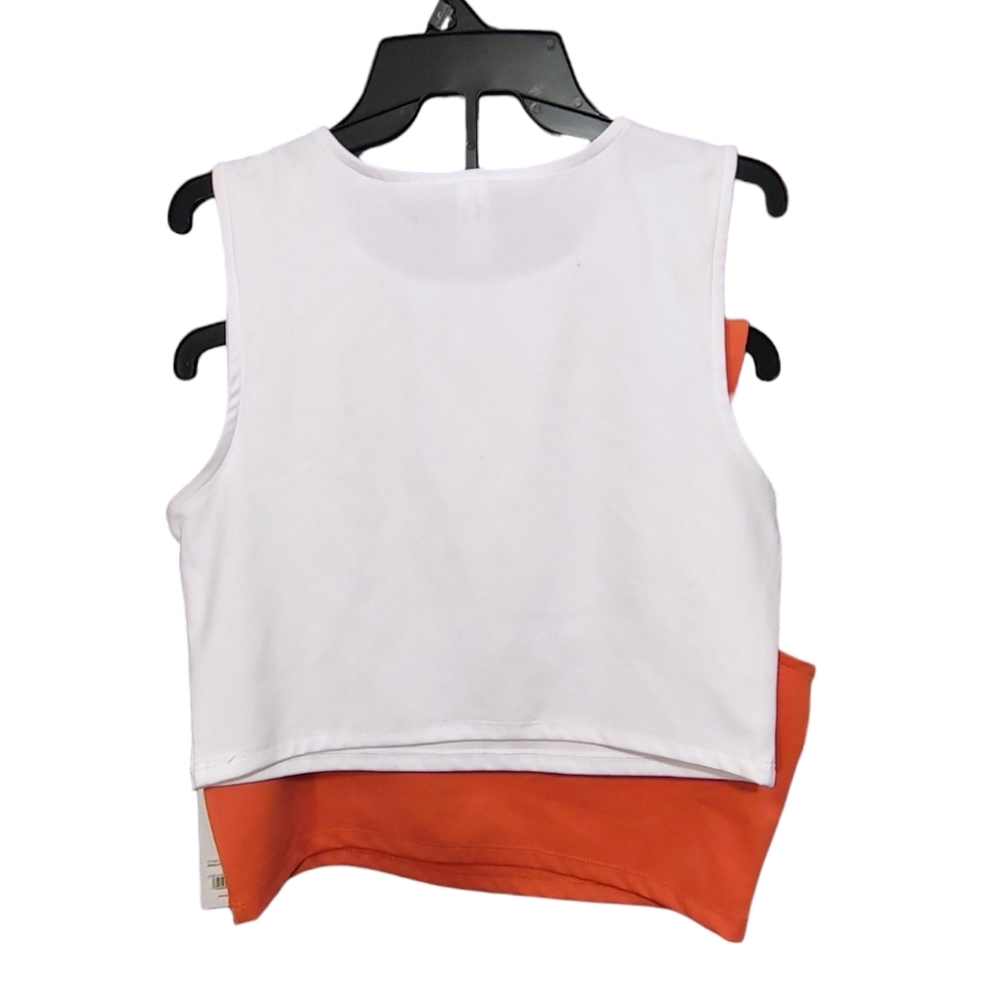 Yogalicious 2 Pc White Apricot Orange Nicki Muscle Crop Tank Tops Womens Size L - Picture 8 of 10